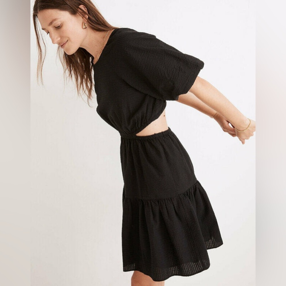 Madewell Seersucker Puff-Sleeve Cutout Mini Dress XL
